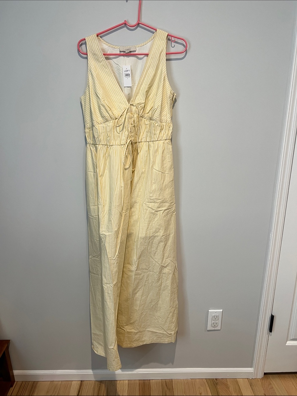LOFT Pale Yellow Striped V-Neck Maxi Dress